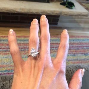 Louily 2.2 carat lab grown pear cut engagement ring.   .925/white gold plated